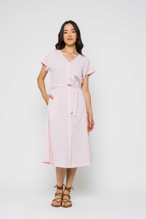 Melanie-Button Front Midi Dress